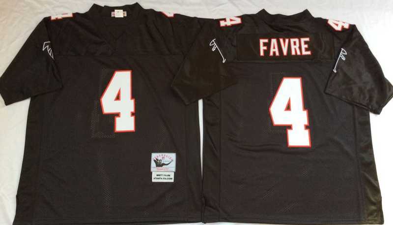 Falcons 4 Brett Favre Black M&N Throwback Jersey->nfl m&n throwback->NFL Jersey